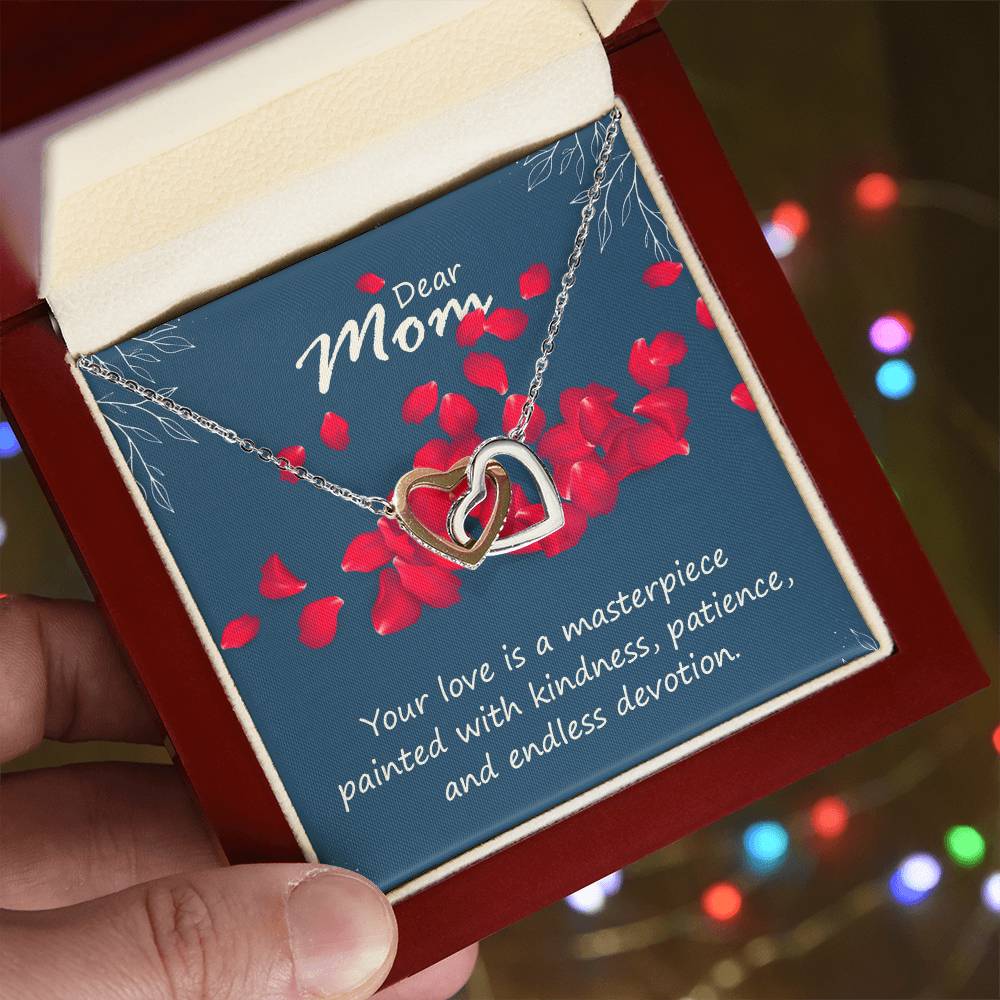 Dear Mom Your Love is a Masterpiece Interlocking Hearts Necklace (Yellow & White Gold Variants)