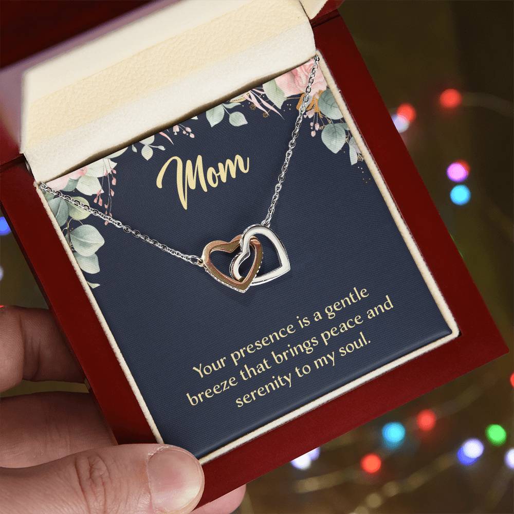 Mom Your Presence is a Gentle Breeze Interlocking Hearts Necklace (Yellow & White Gold Variants)