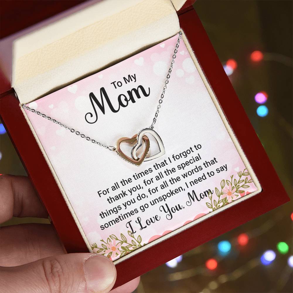 To My Mom For All the TImes that  I Forgot to Thank you Interlocking Hearts Necklace (Yellow & White Gold Variants)