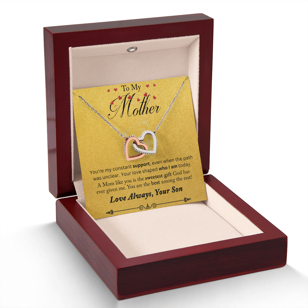 To My Mother You are My Constant Support Interlocking Hearts Necklace (Yellow & White Gold Variants)
