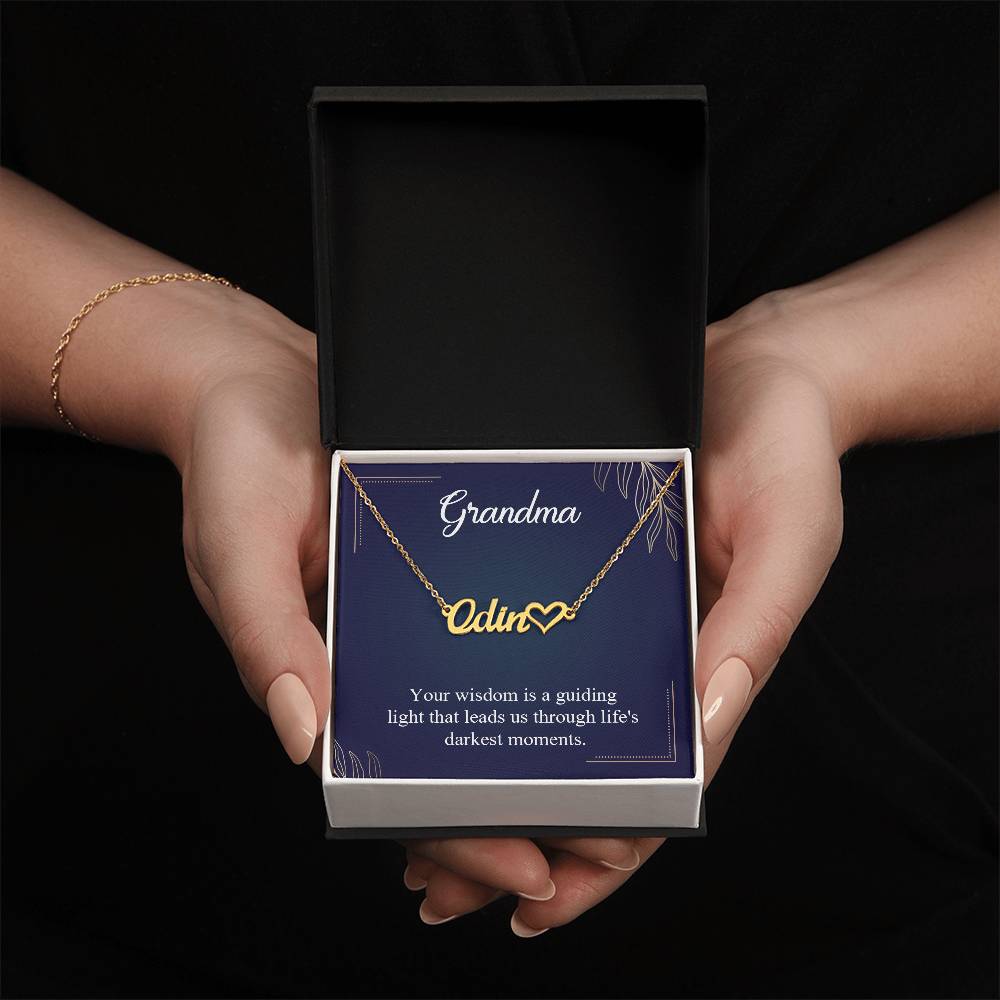 Grandma, Your Wisdom is a Guiding Light Heart Personalized Name Necklace – Known & Loved To My Grandma