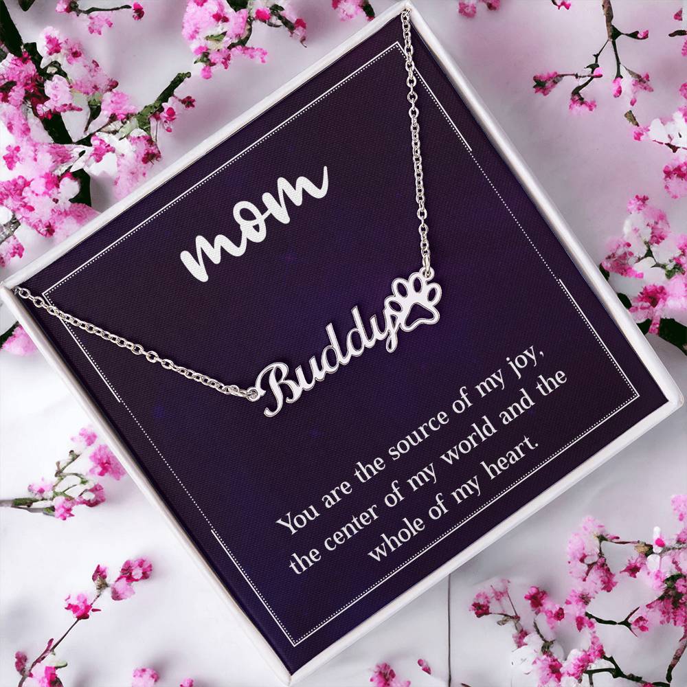 Pet Mom Personalized Name Necklace Paw Print Name Necklace W/MC for Mom