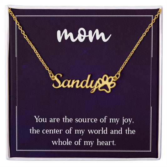 Pet Mom Personalized Name Necklace Paw Print Name Necklace W/MC for Mom