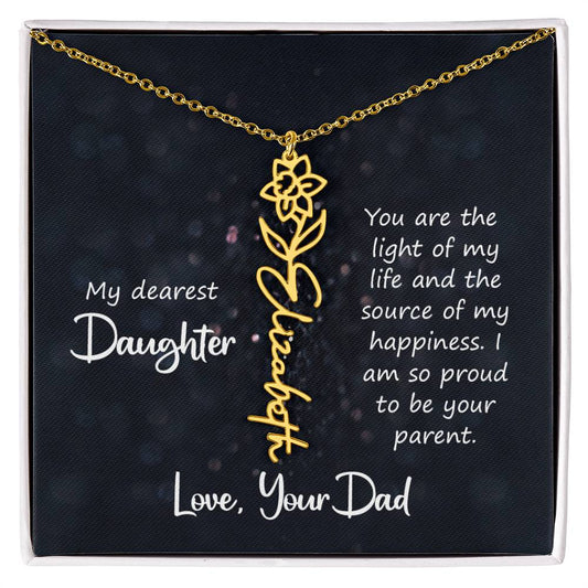 My Dearest Daughter You Are the Light of My Life Flower Name Necklace