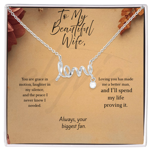 To My Beautiful Wife - Scripted Love Necklace | Elegant Family Jewelry Gift for Her | Elyvie