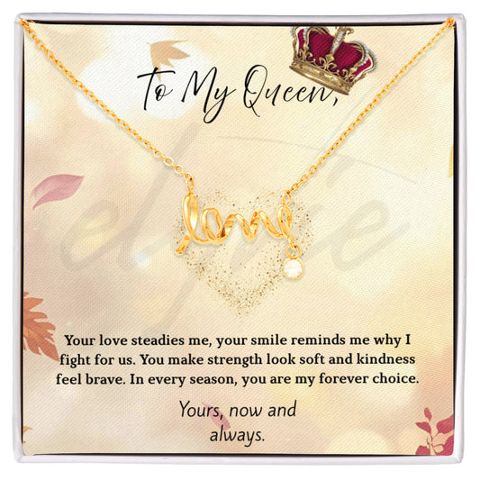 To My Queen (Wife) - Scripted Love Necklace | Elegant Family Jewelry Gift for Her | Elyvie