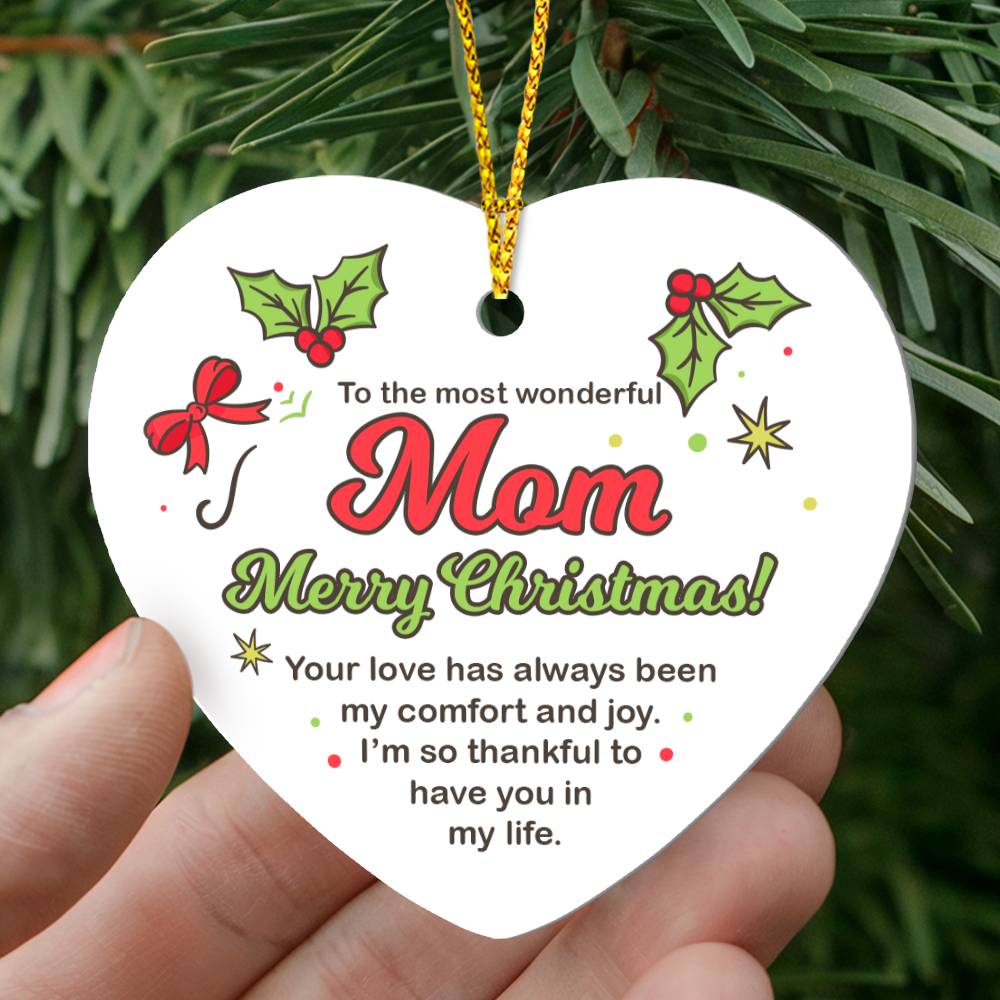 High Gloss Heart Ornament Mom Merry Christmas