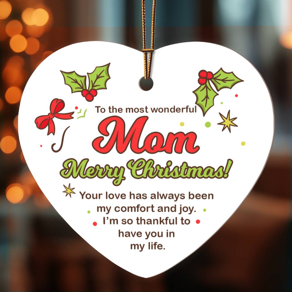 High Gloss Heart Ornament Mom Merry Christmas