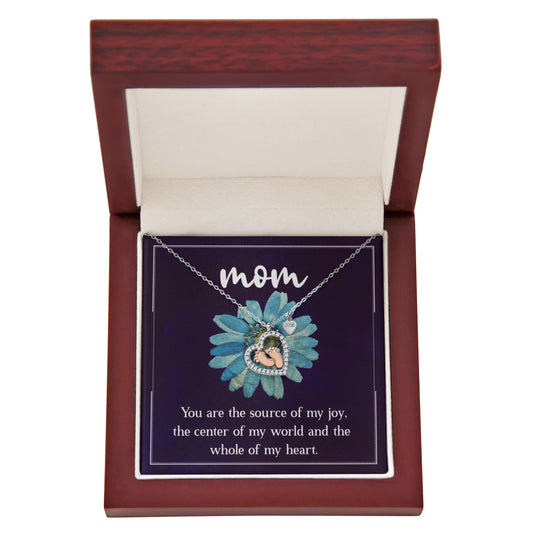 Mom, You Are the Source of My Joy Baby Feet Heart Necklace