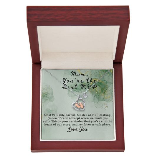 Mom, You're the Real MVP Baby Feet Heart Necklace