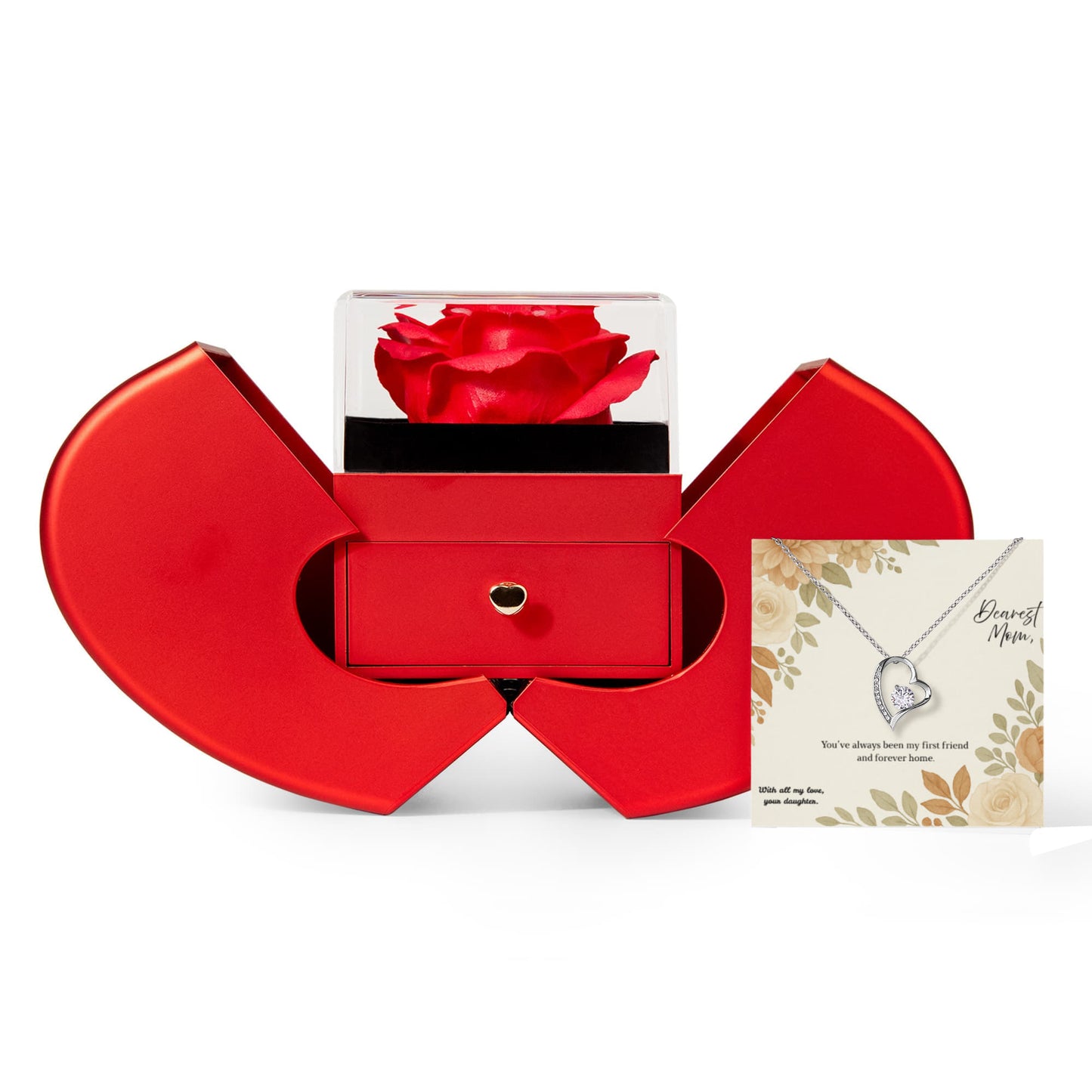 Forever Love Necklace – Family Jewelry Gift with Red Heart Rose Box  For Mom | Elyvie