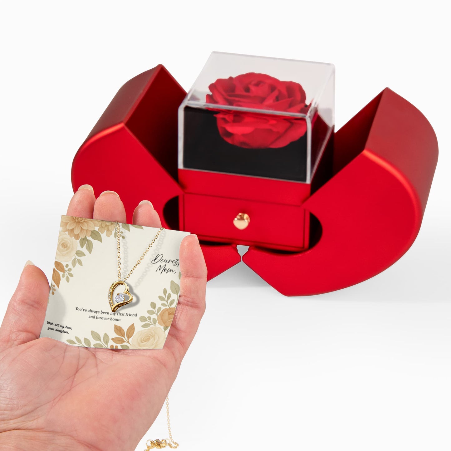 Forever Love Necklace – Family Jewelry Gift with Red Heart Rose Box  For Mom | Elyvie