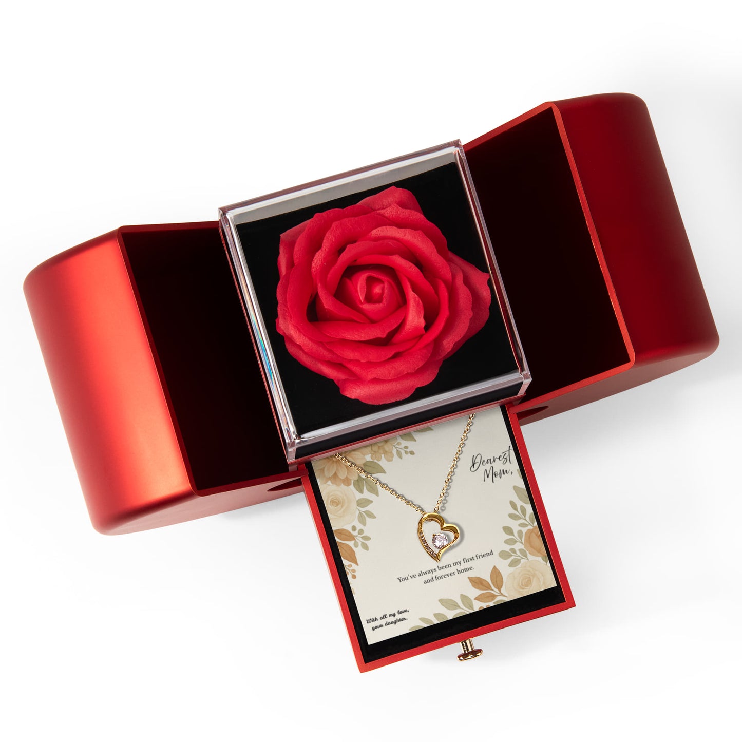 Forever Love Necklace – Family Jewelry Gift with Red Heart Rose Box  For Mom | Elyvie