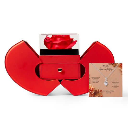 To My Amazing Wife - Alluring Beauty Necklace | Family Jewelry Gift with Red Heart Rose Box | Elyvie