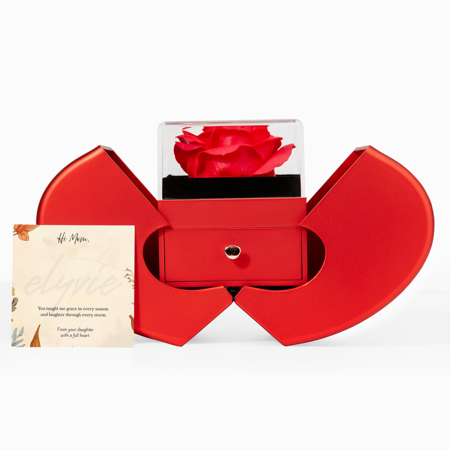 Hi Mom - Alluring Beauty Necklace | Family Jewelry Gift with Red Heart Rose Box | Elyvie