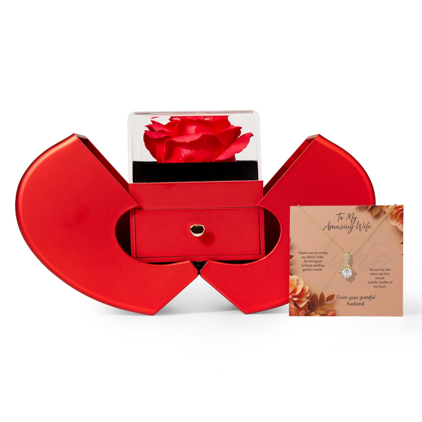 To My Amazing Wife - Alluring Beauty Necklace | Family Jewelry Gift with Red Heart Rose Box | Elyvie