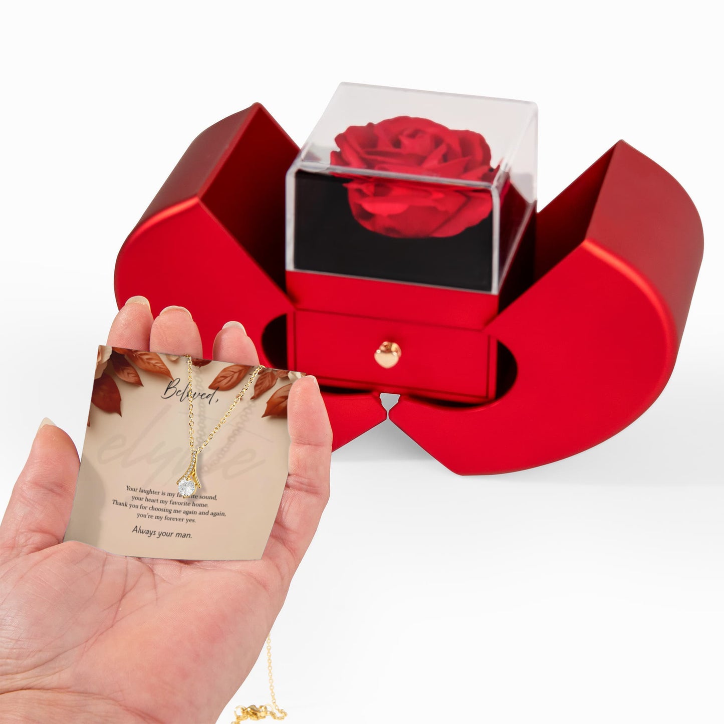 To My Wife | Alluring Beauty Necklace | Family Jewelry Gift with Red Heart Rose Box | Elyvie