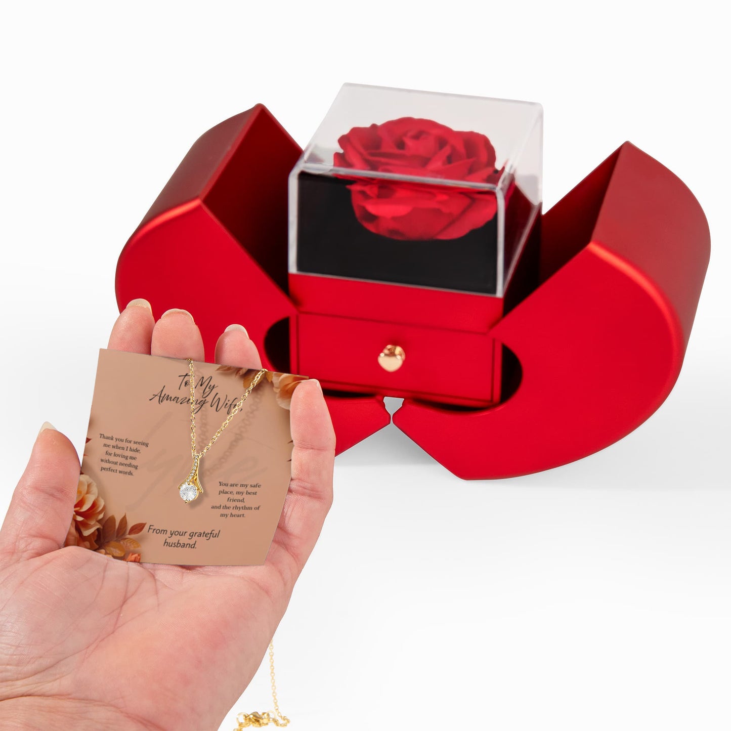 To My Amazing Wife - Alluring Beauty Necklace | Family Jewelry Gift with Red Heart Rose Box | Elyvie