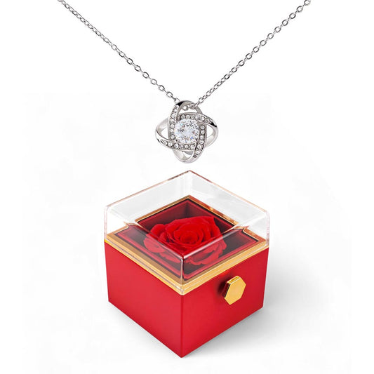 Love Knot Necklace with Rotating Rose Gift Box – Elegant Jewelry Gift for Women No Message Card