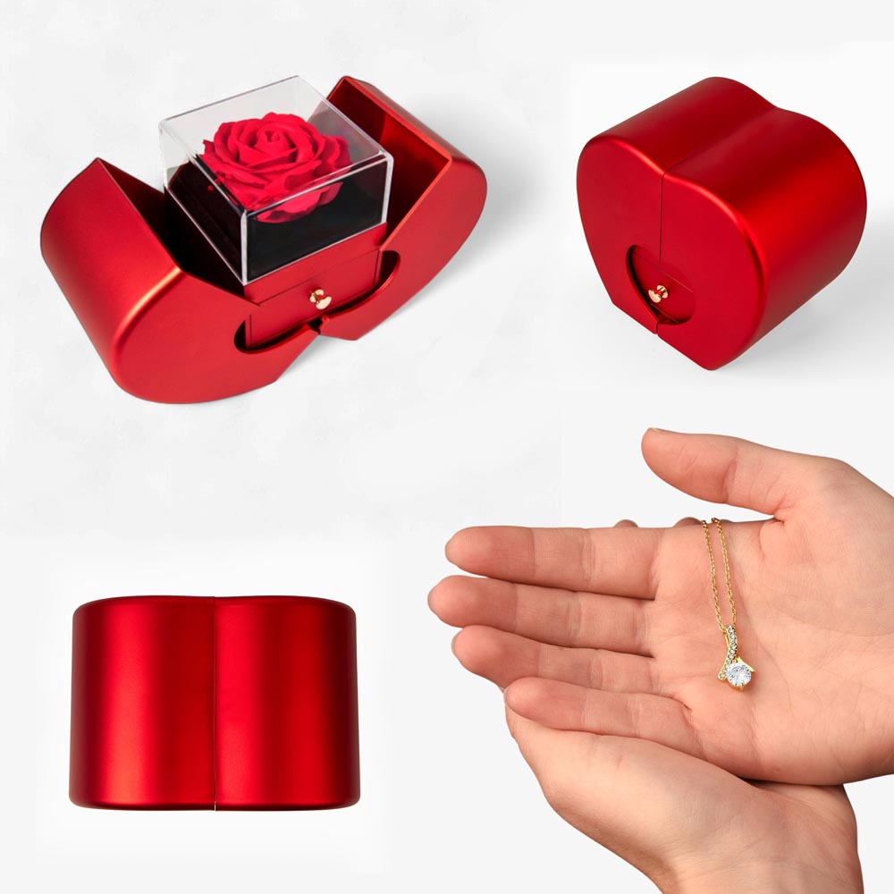 Alluring Beauty Necklace - Family Jewelry Gift with Red Heart Rose Box | Elyvie